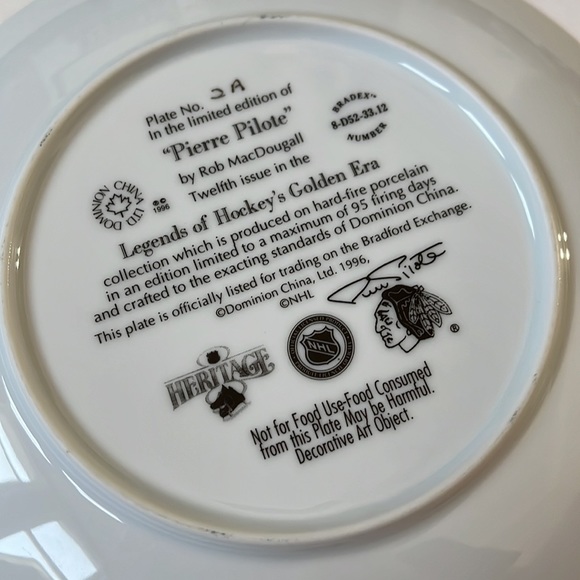 Pierre Pilote Limited Edition Collectors Plate / NHL / 1996 - Picture 4 of 5